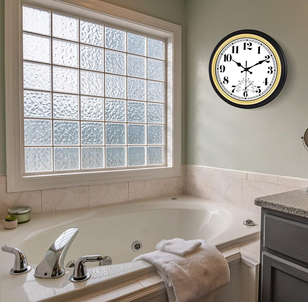 45MinST 12 Inch Indoor/Outdoor Retro Round Waterproof Wall Clock with Thermometer, Silent Non Ticking Battery Operated Quality Quartz Wall Clock Home/Patio Decor