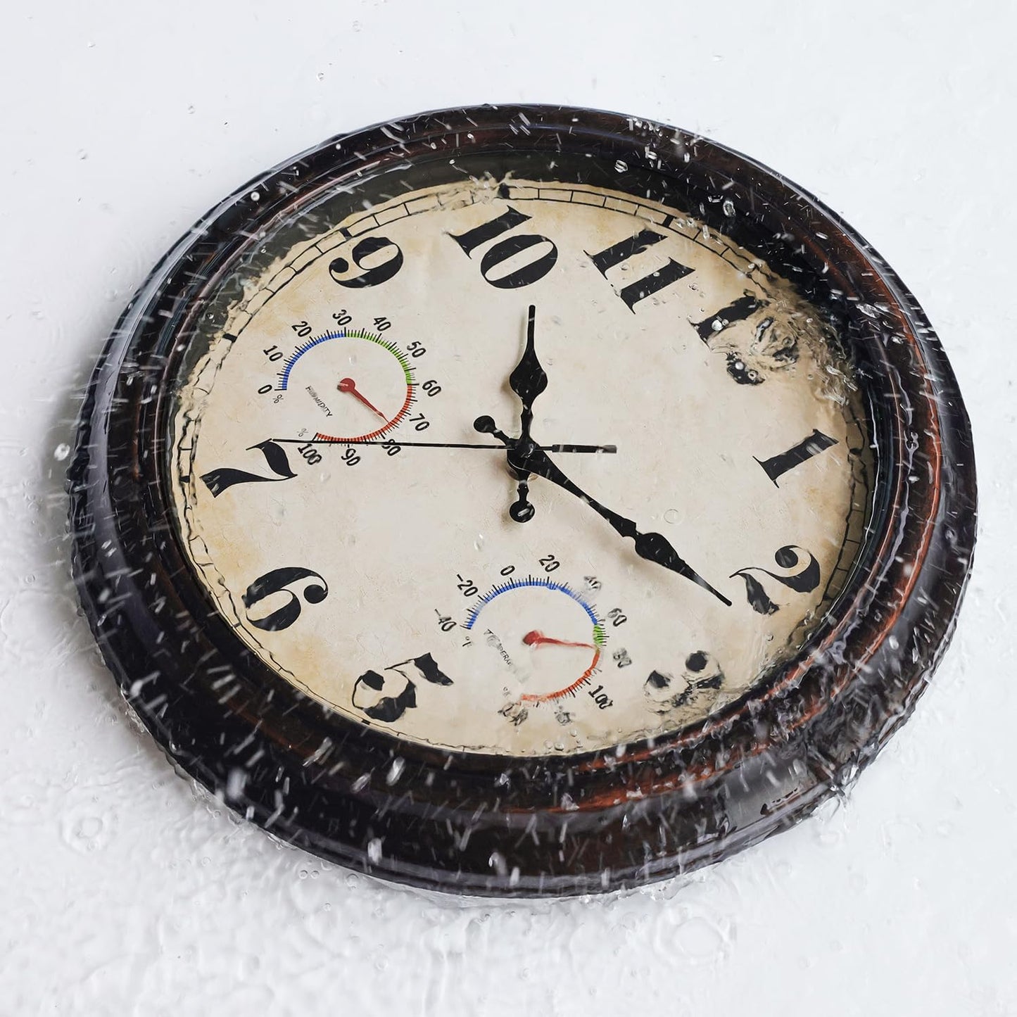 45MinST 13 Inch Red-Brown Vintage Waterproof Wall Clock with Thermometer & Hygrometer, Large Silent Numerals & Accurate Timekeeping for Indoor & Outdoor(Garden,Porch,Pool)
