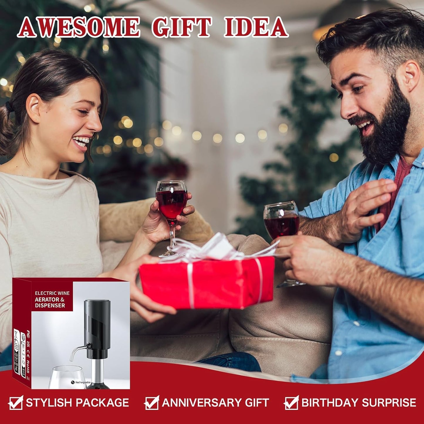 Electric Wine Aerator Pourer with USB Rechargeable, Automatic Wine Bottle Dispenser Machine and Multi-Smart Wine Decanter, Perfect Wine Gifts for Wine Lovers