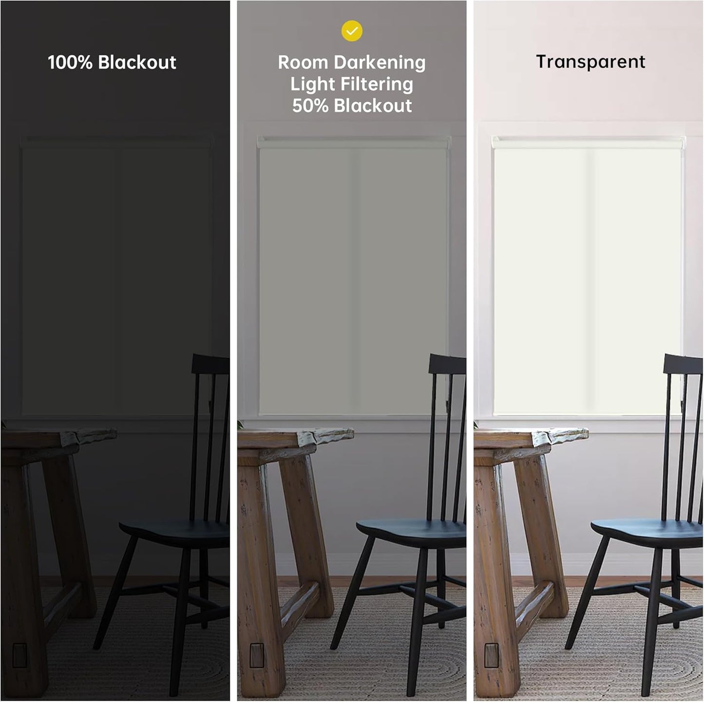 homebox 50% Blackout Light Filtering Blinds for Windows,Room Darkening Roller Shades Roll up and Pull Down Blind Shades for Home Office 45"" W×72"" H Milk White