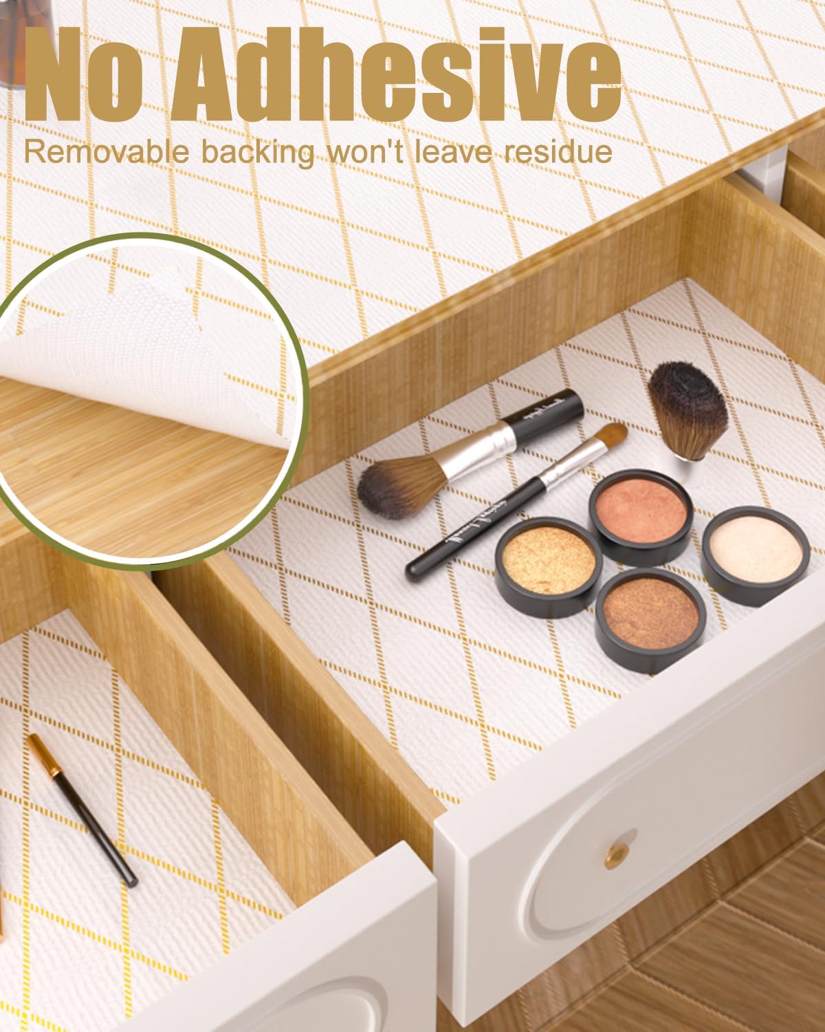 Drawer and Shelf Liner, Non-Adhesive Kitchen Cabinet Liners, Non Slip Shelf Paper Waterproof Washable Thickened for Dresser Pantry Shelve Bathroom Protector