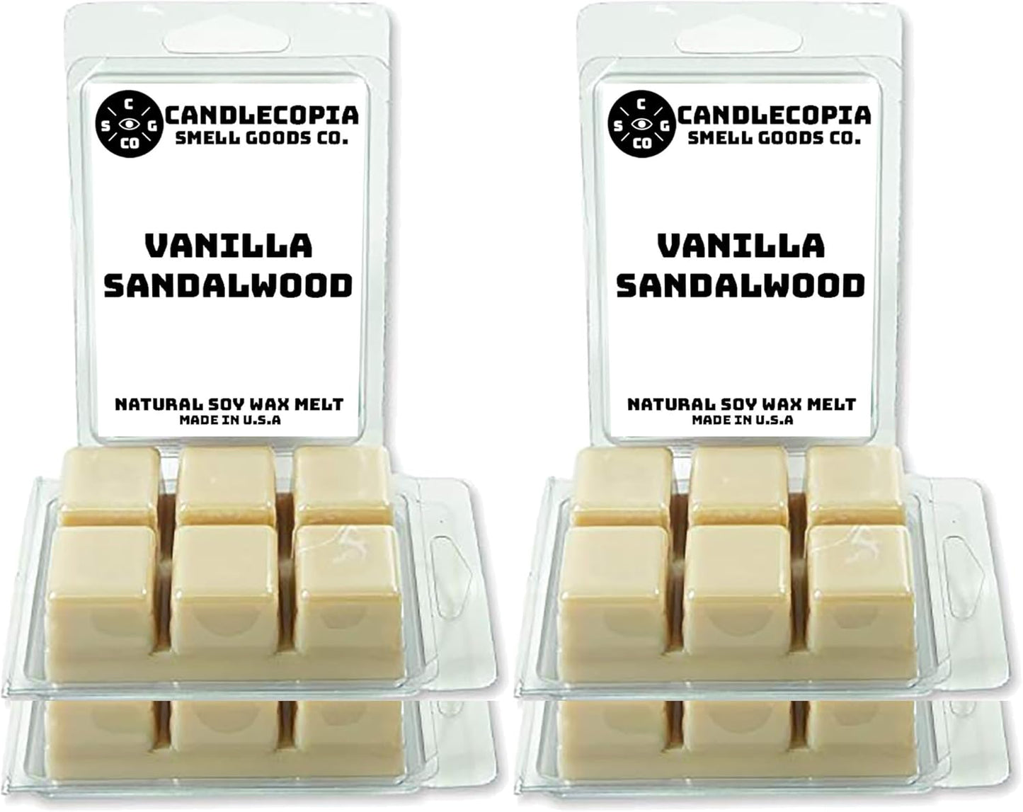 Vanilla Sandalwood Strongly Scented Hand Poured Vegan Wax Melts, 36 Scented Wax Cubes, 19.2 Ounces in 6 x 6-Packs
