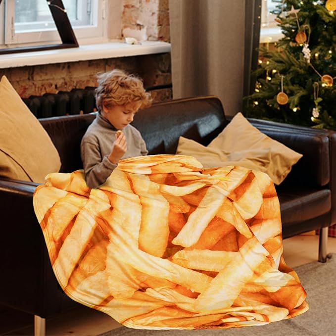 Vessia Frenchfries Throw Blanket, Realistic Funny Food Blanket for Adults and Kids, 300GSM Soft Throw for Couch, Sofa, Bed, Fun Home Decor for All Seasons, 60 inches