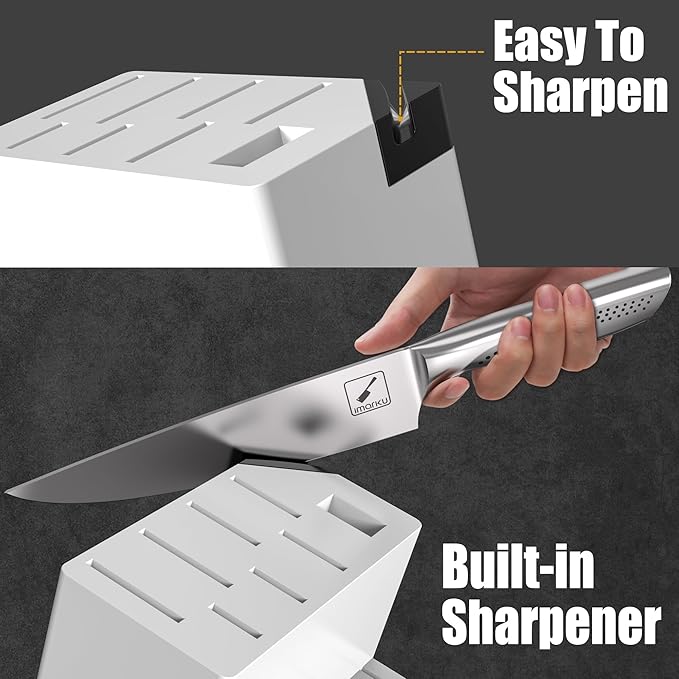 imarku Knife Set, Japanese HC Stainless Steel 15 PCS Kitchen Knife Set With Block With Built-in Sharpener, Razor-Sharp Blade Knife Block Set With Dotted Ergomomic Handle, Best Birthday Gifts, White