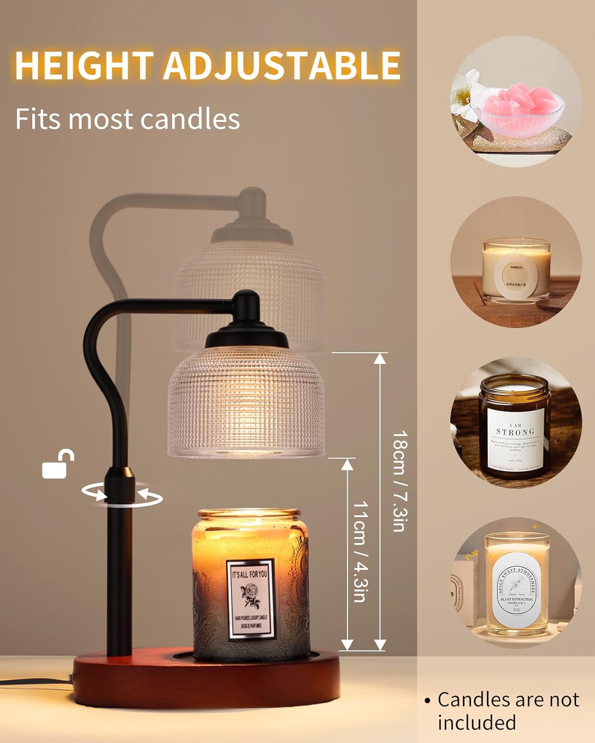Candle Warmer Lamp with Timer, Electric Candle Warmer Adjustable Height, Mothers Day Gift for Mom, Dimmable Modern Candle Lamp with 3 Bulbs for Home Decor House Warming Gifts, Clear Glass