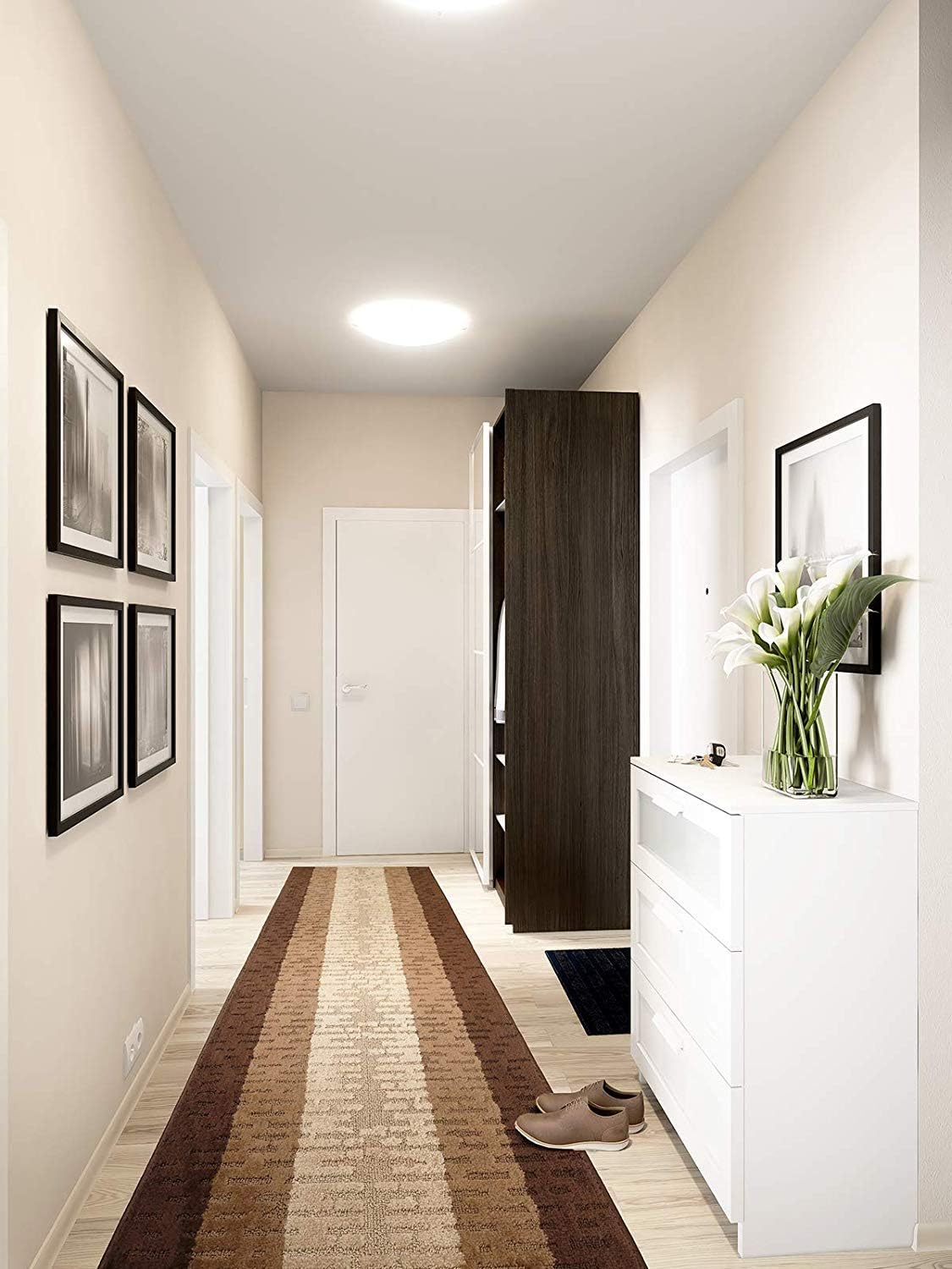 Custom Length Hallway Runner Rug,Slip Resistant,Abstract Brown, 26 Inch X 22 feet, Sold and Priced Per Foot