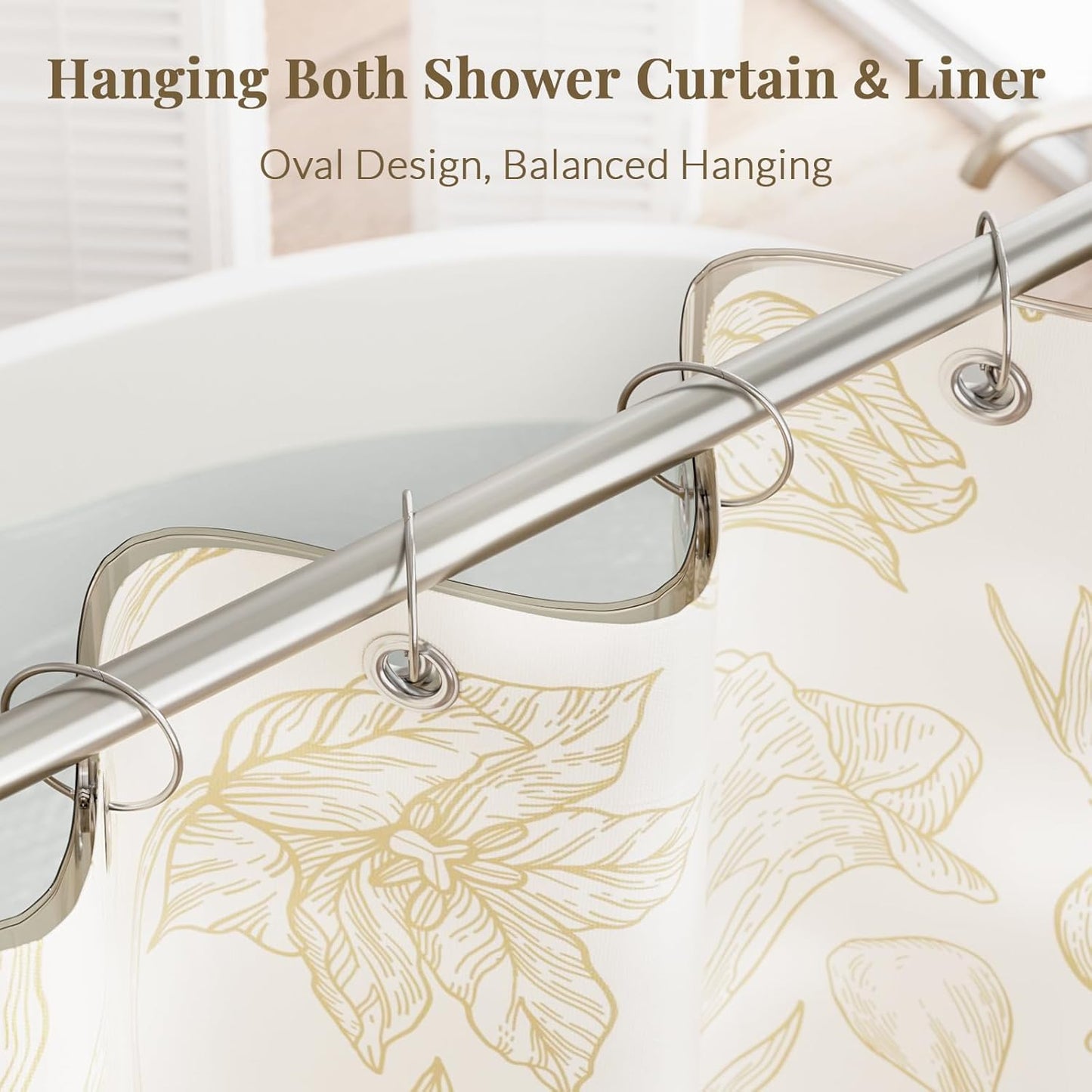 Shower Curtain Rings, Shower Curtain Hooks 12 Pcs Anti-Drop Shower Rings for Curtain, Brushed Nickel Shower Curtain Rings Rust Proof, Metal Shower Hooks for Shower Curtain Rod Bathroom
