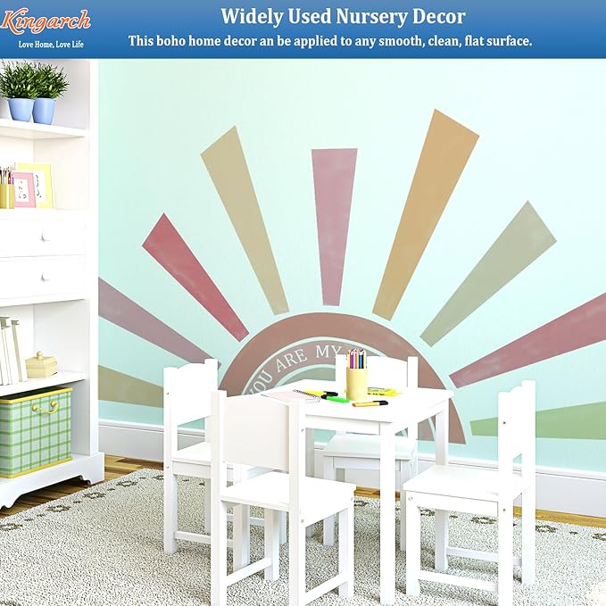 Large Rainbow Sun Wall Decals, Inspirational Peel and Stick Fabric Nursery Wall Decor, Removable Home Room Wall Decor Murals Stickers for Kids Girls Toddler Bedroom Living Room Playroom