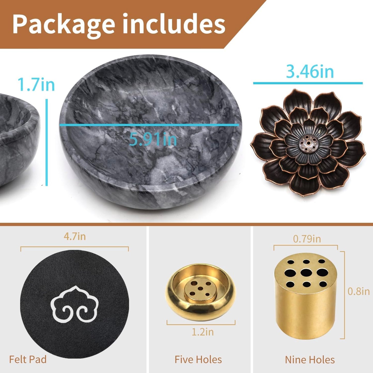 Natural Marble Incense Burner, Stick and Reflux Incense Holder, Handmade Stick Incense Burner, Ideal for Incense Smoking, Incense Burning and Decoration (Extra Large 5.91inBlack)