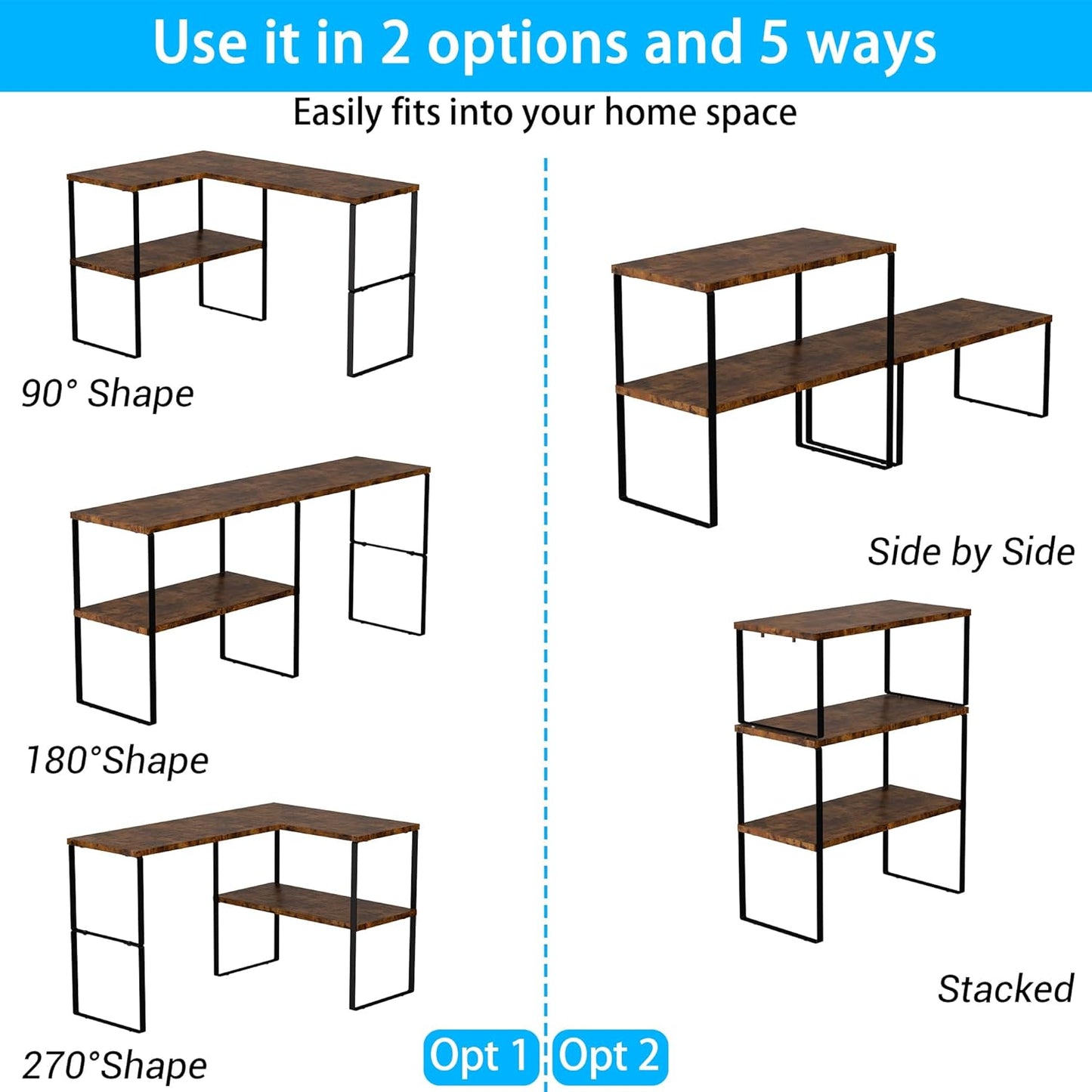 Golener Countertop Organizer Corner Shelf, 2 Tier Adjustable Stackable Corner Shelves for Kitchen, Bathroom, Spice Rack, Coffee Area, Over Sink, Dresser Table, Corner Counter Shelf Stand, Rustic Brown