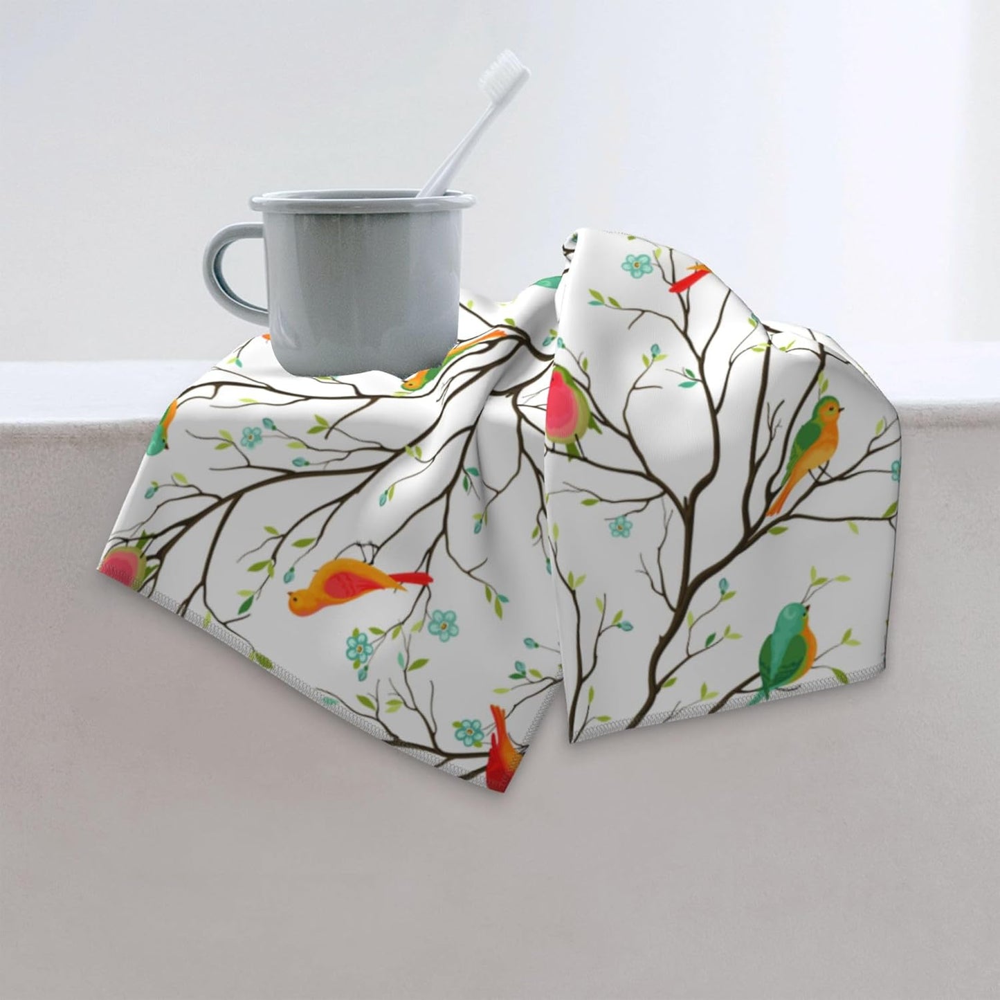 Birds on Tree Decorative Bathroom Hand Towels Set of 2 Spring Summer Bath Towels Soft Absorbent for Bathroom Kitchen Home Gym Yoga Spa 14"x28" Cute Birds Decorative Towel