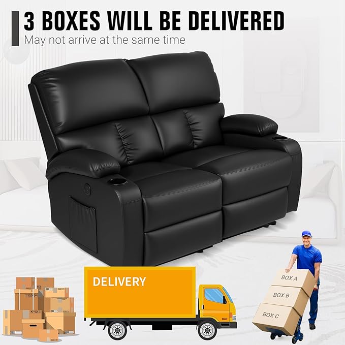Home Theater Seating,RV Recliner Sofa with Massage and Heat,Manual RV Recliner Loveseat with USB/Cup Holders and Side Pocket for Living Room,2 Seater Black