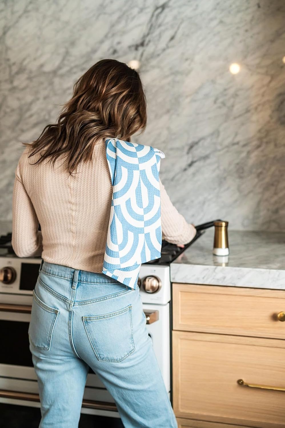 2 Pack Double Sided || Not Your Ordinary Kitchen Towels || Dish Towels || Quick Dry || Waffle Weave Microfiber|| Highly Absorbent || Hanging Hook (Blue Geometric)