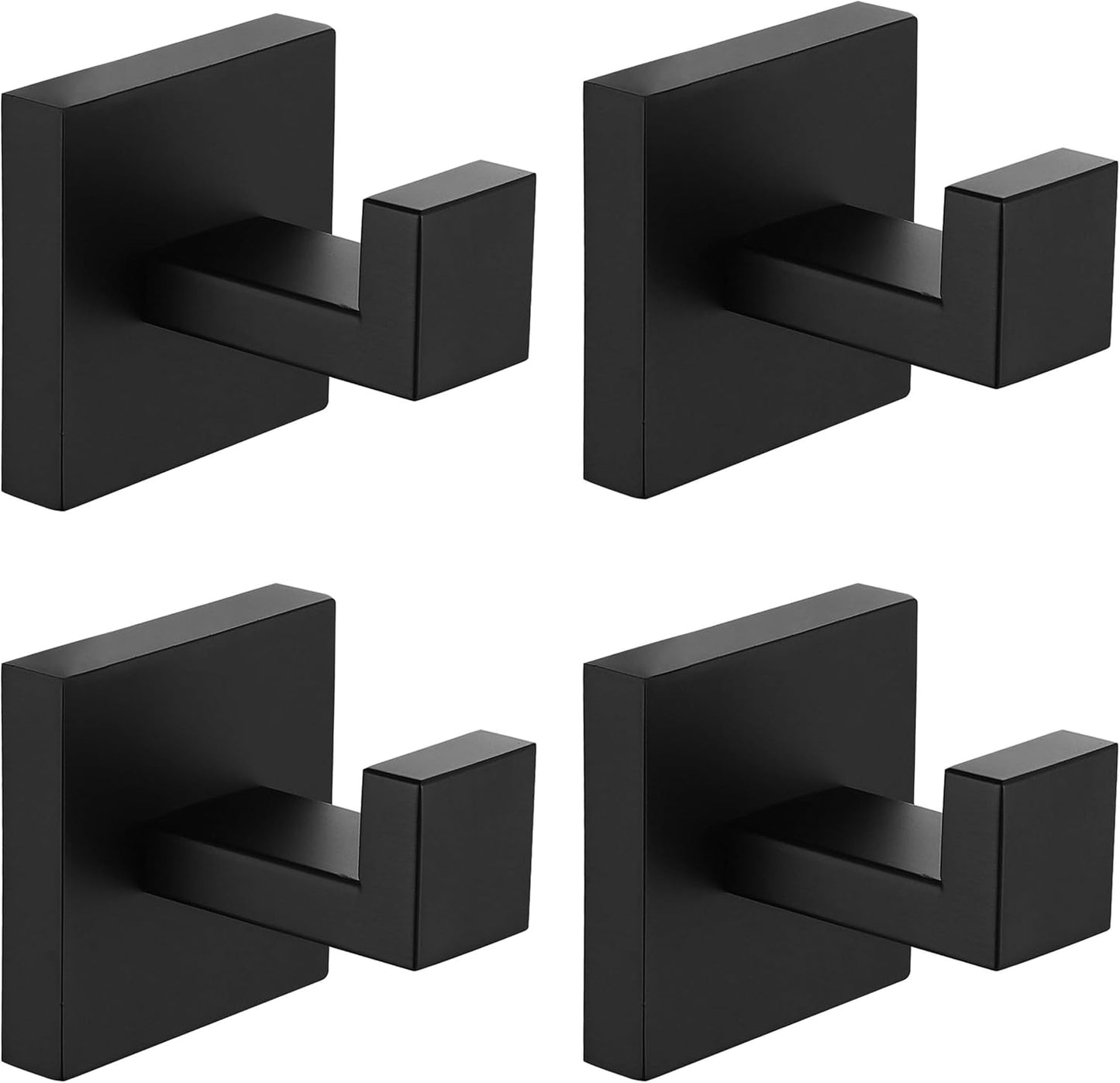 Nolimas 4 Pack Matte Black Towel Hook Stainless Steel Bathroom Rustproof Clothes Towel Coat Hook Wall Mounted Square Toilet Kitchen Heavy Duty Door Hanger