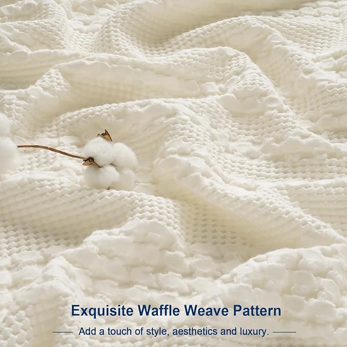 PHF 100% Cotton Waffle Pillow Shams Queen Size, 2 Pack 20" x 30" Soft Skin-Friendly Pillowcases, No Filling, Aesthetic Woven and Breathable Waffle Weave Pillow Case Covers for Bed, Ivory
