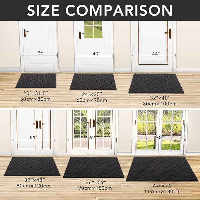 hicorfe Indoor Doormat,Front Back Door Mat Rubber Backing Non Slip Door Mats 20"x59" Absorbent Resist Dirt Entrance Doormat Inside Floor Mats Entryway Washable Low-Profile for Patio,Garden(Charcoal)