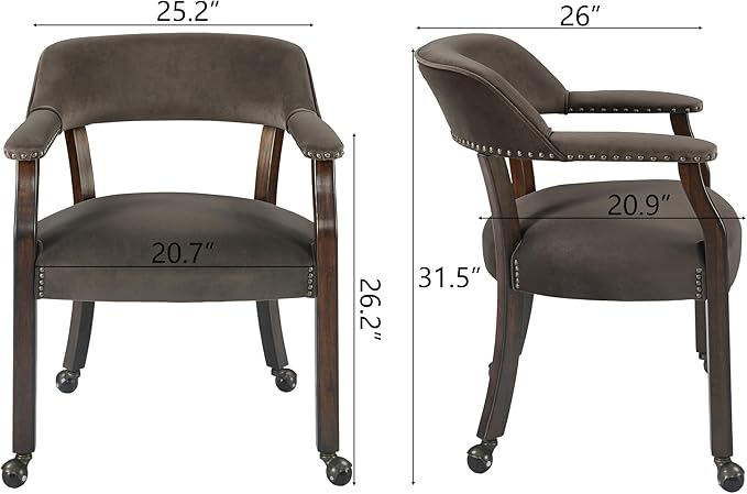 MODERION Dinning Chairs with Wheels and Arms Set of 8, Solid Wood Office Desk Chairs with Frosted Velvet Upholstered, Classic Swivel Accent Chairs, 31.5" H Boss Caption's Chair, Taupe XXY-HT22-WG