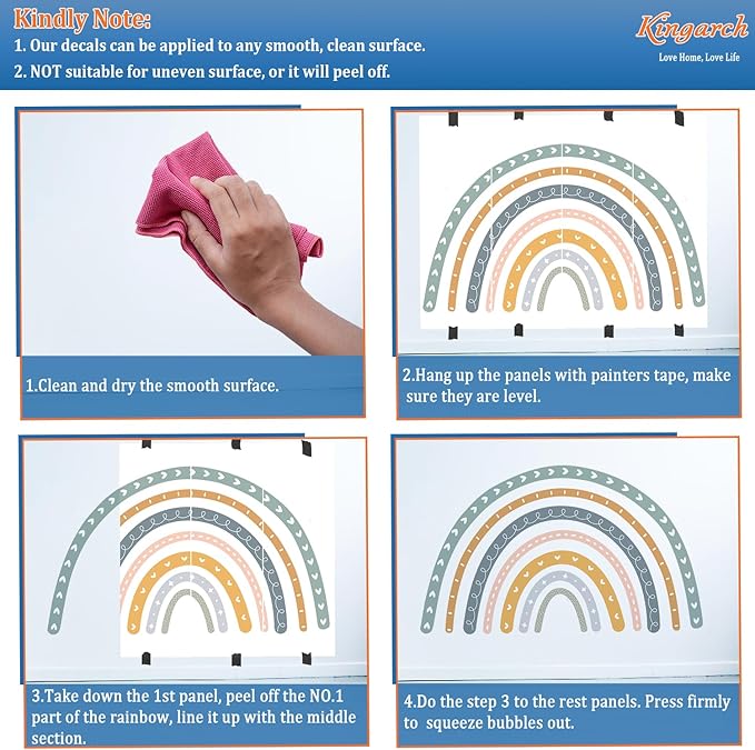 Large Cute Rainbow Wall Decals, Boho Sun Peel and Stick Fabric Nursery Wall Decor, Removable Home Room Wall Decor Murals Stickers for Kids Girls Toddler Bedroom Living Room Playroom