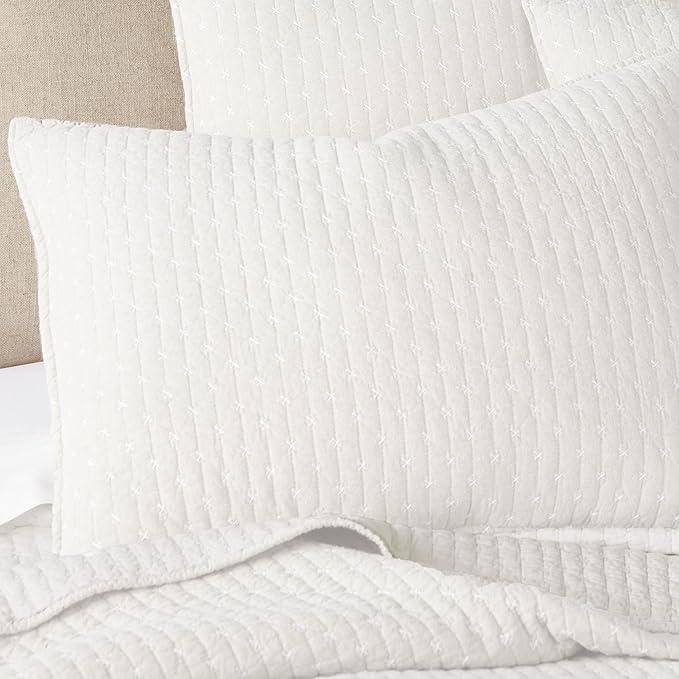 Levtex Home Cross Stitch Reversible Twin XL/Twin Quilt Set (68x86in) with 1 Pillow Sham (26x20in) - Stitch Texture - Cream - 100% Cotton Twin Size Quilt Bedding Set - Lightweight, Soft, Pre-Washed
