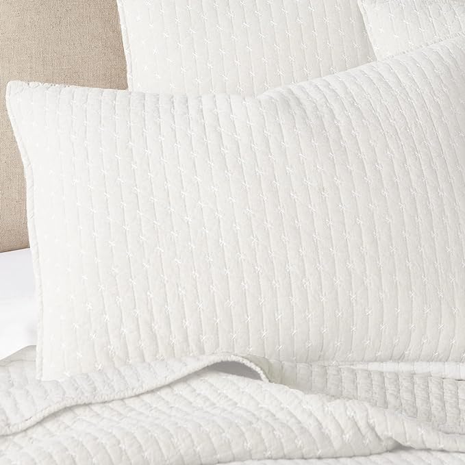 Levtex Home Cross Stitch Reversible Twin Bedspread Set (84x104in) with 1 Pillow Sham (26x20in) - Stitch Texture - Cream - Cotton Twin Size Bedspread Set - Lightweight, Soft, Pre-Washed