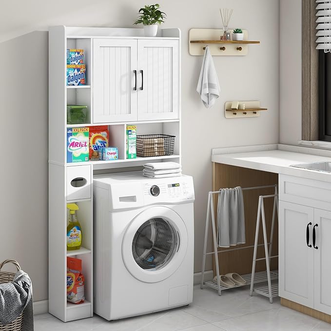 Over The Toilet Storage Cabinet, Farmhouse Storage Cabinet Over Toilet with Barn Door，Home Space-Saving Toilet Rack, for Bathroom, Restroom, Laundry