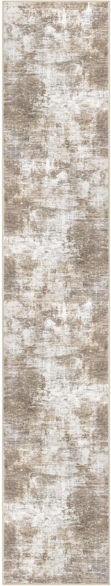 IOHOUZE Abstract Runner Rug 3x16 Ft Long Washable Runners for Hallways, Non Slip Kitchen Runner Printed Faux Wool Entryway Runner Indoor, Modern Abstract Floor Carpet for Hall Stair, Beige Brown