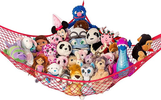 Lilly's Love Stuffed Animal Hammock | Corner Hanging Organizer, Toy Storage, Stuffed Animal Storage Net | Made From Quality Fishing Net, Holds 12lbs | 67"x47"x47" (Red)