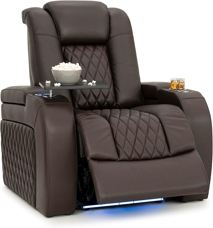 Seatcraft Diamante Zero-Gravity CoolZero Italian Leather Home Theater Seating, Power Headrest, Power Recline, Single Recliner, Brown