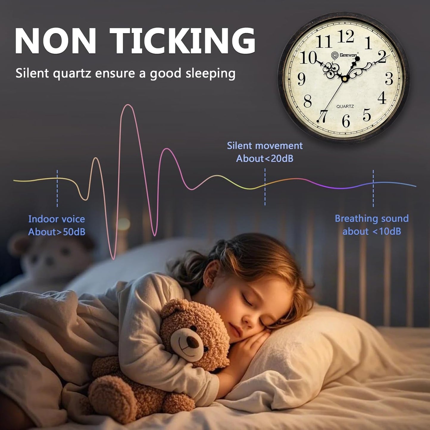 Geevon Vintage Wall Clock 10" Silent Non-Ticking Retro Round Quartz Battery Operated Decorative Clock for Kitchen, Living Room, Bedroom, Office, Classroom