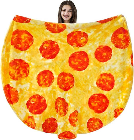 Vessia Pizza Printed Throw Blanket, Realistic Funny Round Food Blanket for Adults and Kids, 300GSM Novelty Pepperoni Pizza Throw for Couch, Sofa, Bed, Fun Comfy Cozy Gifts for Boys, Girls, 71 inches
