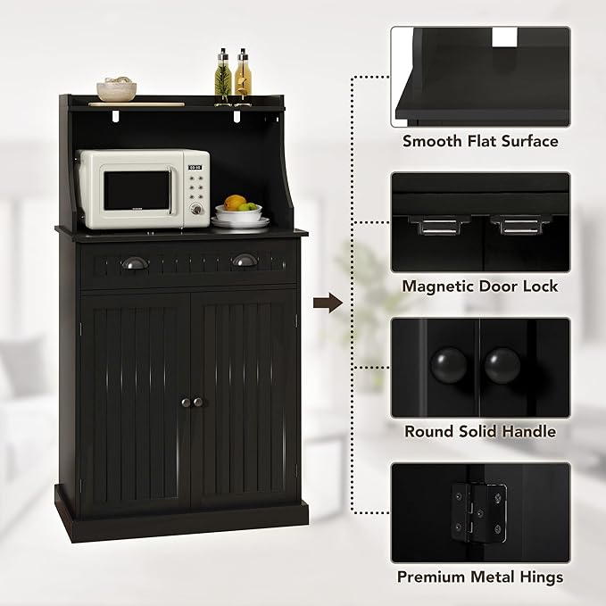 54" Freestanding Kitchen Pantry Storage Cabinet with Doors and Adjustable Shelves, Microwave Oven Cabinet with Drawer for Kitchen, Bathroom or Hallway,Black