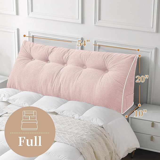 Sasttie Headboard Pillow Full, Wedge Pillow Headboard for Sitting Up in Bed, Back-Rest Support Triangular Cushion for Reading - Features Removable Washable Cover, Pink