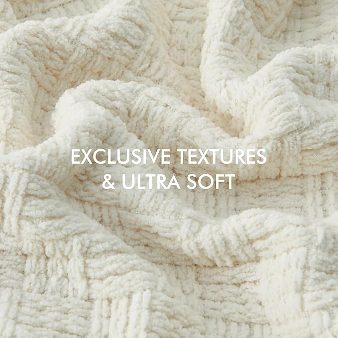 lifein Throw Blanket for Couch - Boho Throw Blanket, Knit Woven Blanket, Soft Decorative Blankets&Throws with Tassels for Bed,Sofa,Chair,Home Decor (Cream, 50 * 60, Waffle)