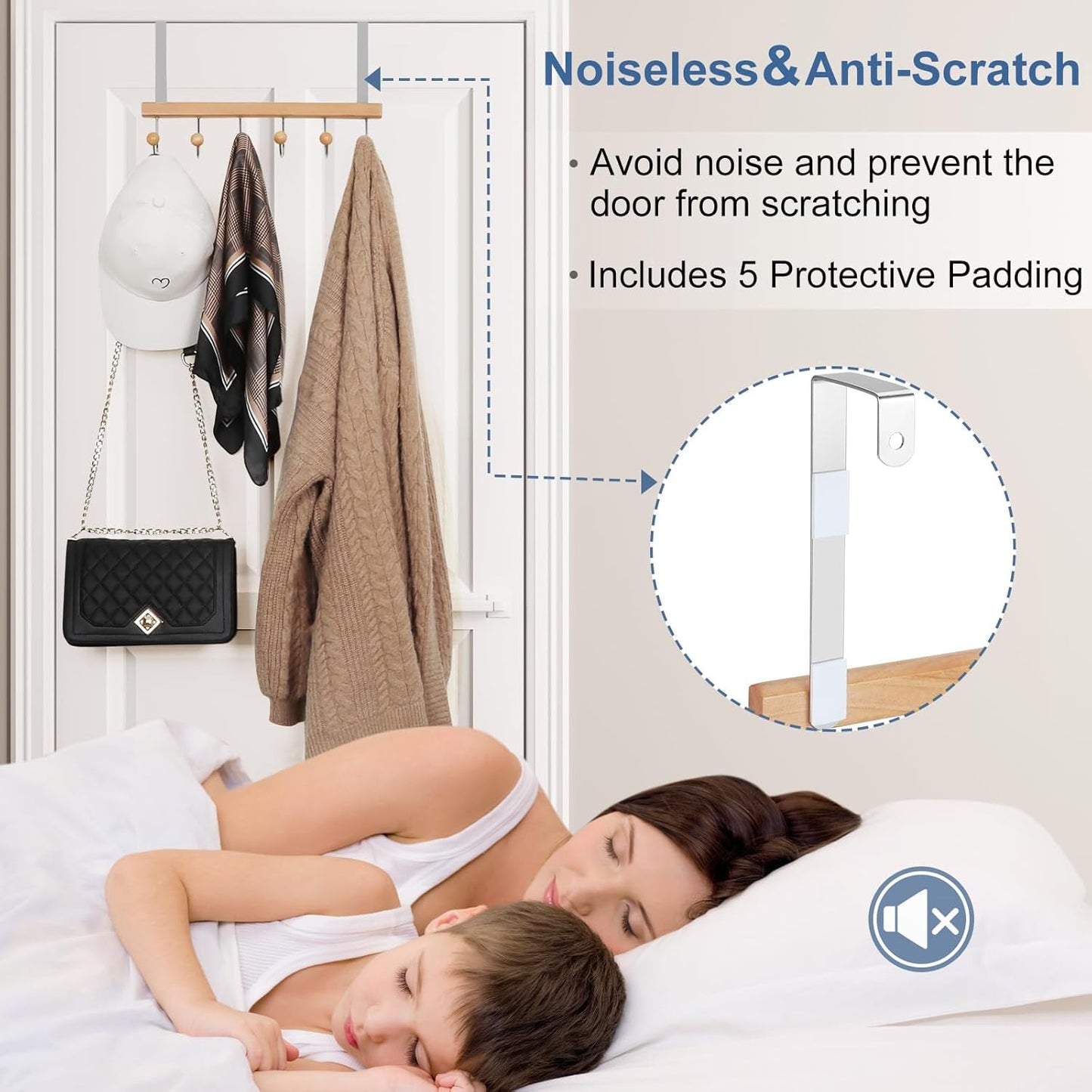 TOPIA HANGER Over The Door Hooks for Hanging, Towel Hooks Towel Racks for Bathroom, Coat Hooks Coat Rack Over The Door Organizer Hanging, Wooden Door Hangers for Coat Towel Hat Purse CT72N - 2 Pack