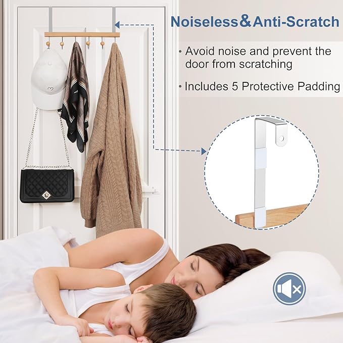 TOPIA HANGER Over The Door Hooks for Hanging, Towel Hooks Towel Racks for Bathroom, Coat Hooks Coat Rack Over The Door Organizer Hanging, Wooden Door Hangers for Coat Towel Hat Purse CT72N - 2 Pack