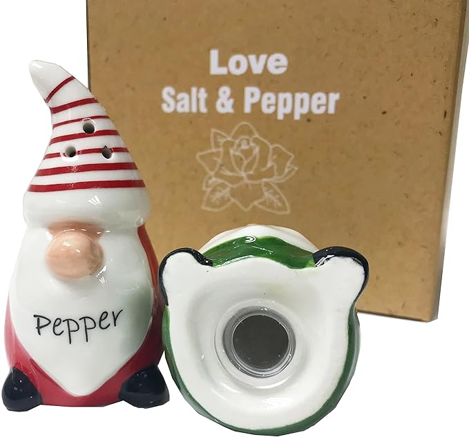 KARALIN Ceramic Salt & Pepper Shaker Sets Tabletop Accessories Cute Farmhouse Design Family Gifts with Gift Box Ready (Red & Green)
