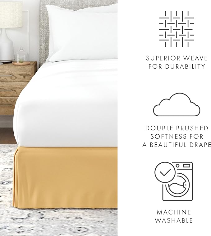 Linen Market Bed Skirt - Ultra Soft Microfiber - Easy Fit with 14 Inch Tailored Drop - Hotel Quality, Shrinkage & Fade Resistant - Bed Cover - Cal King Bed Skirt - Bedroom Décor - (Cal King, Gold)