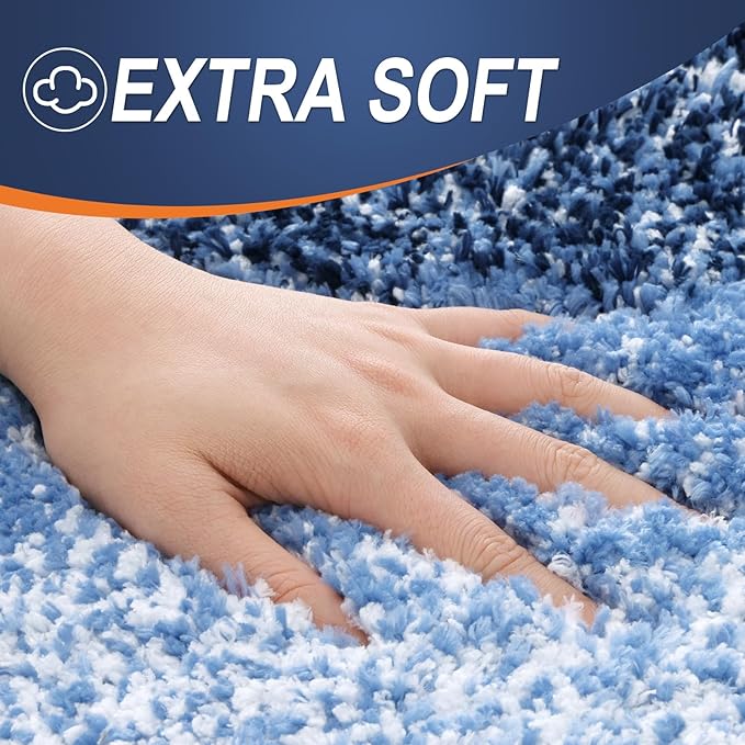 OLANLY Bathroom Rug Set 2 Piece, Soft Absorbent Microfiber Bath Mats and U-Shaped Contour Toilet Rug, Non-Slip, Machine Wash Dry, Plush Shaggy Bath Mats for Bathroom (24"x16"+24"x20", Navy)