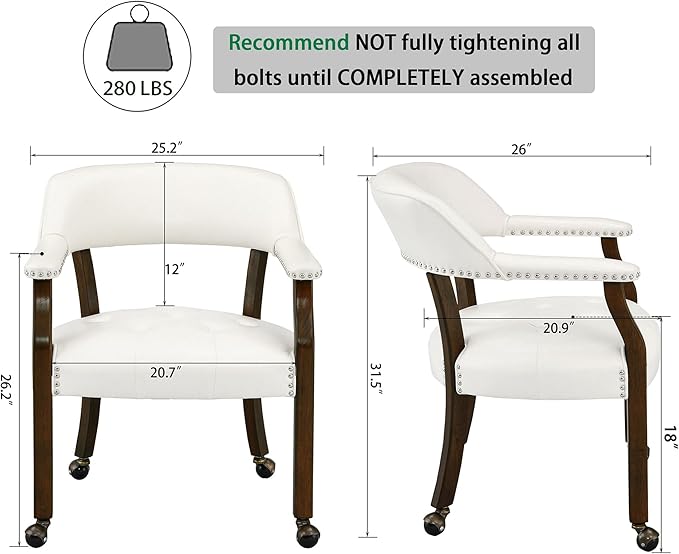 MODERION Solid Wood Boss Caption's Chairs,Dinning Chairs with Wheels and Arms,Office Desk Chairs, Classic Swivel Accent Chairs with Upholstered,Dinner Chairs, 31.5¡±H White SY318WT