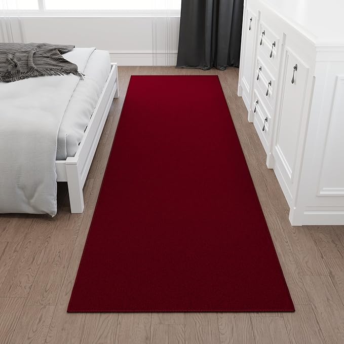 Ottomanson Hallway Runner Rug 2'7" x 12' Non Slip Solid Area Rugs Easy to Clean Laundry Rug Runner Durable & Pet Friendly Floor Carpet Runners for Hallways Entryway Living Room Kitchen, Red