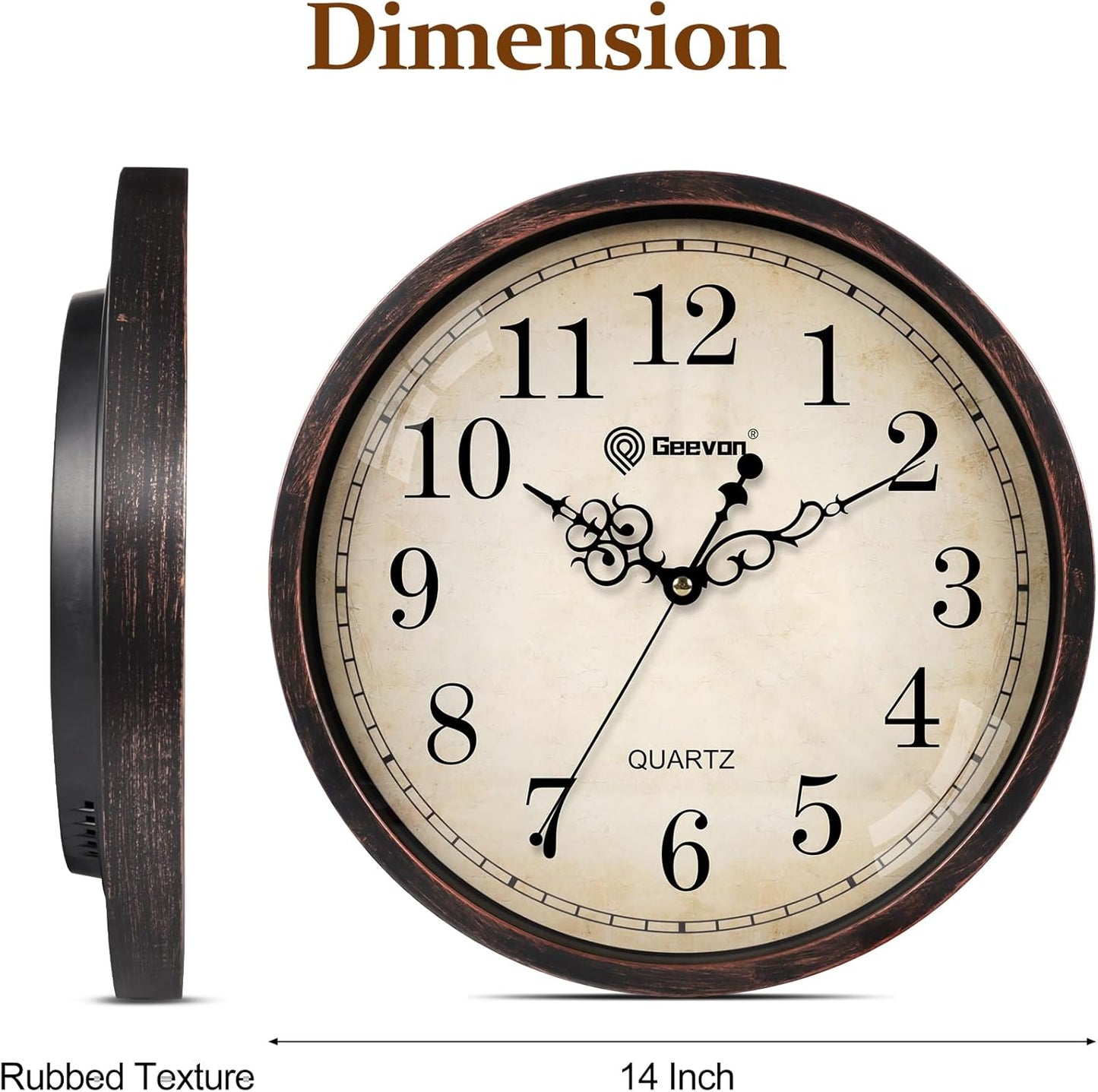 Geevon Vintage 14" Silent Wall Clock Non Ticking Analog Wall Clock Quartz Decorative Battery Operated Clock for Bedroom/Living Room/Kitchen/Office Decor