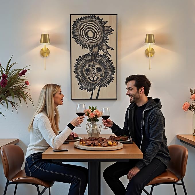 KDG Wireless Wall Sconces Set of 2, Small Cordless 5200mAh Rechargeable Battery LED Wall Lamps, Stepless Dimming Lightings for Wall Painting, Living Room, Bedroom, Hallway, Gifts, Night Light (Gold)