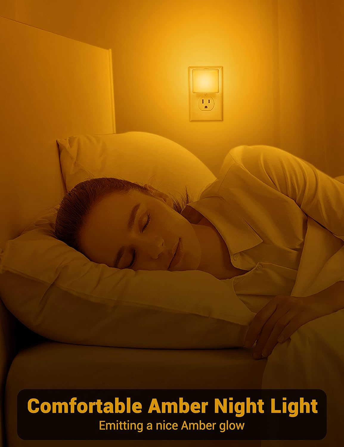 JandCase Amber Night Light[2 Pack], Night Lights Plug into Wall, LED Plug in Nightlight with Dusk-to-Dawn Sensor, 0.3W Dim Night Light for Sleep, Bedroom, Bathroom, Hallway, Non-dimmable