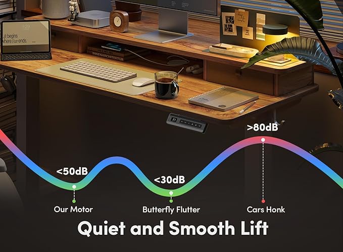 FEZIBO 48 x 24 Inch Height Adjustable Electric Standing Desk with Double Drawer, Computer Desk, Home Office Stand Up Table with 4 Height-Adjustable Feets & 2 Hooks, Light Rustic