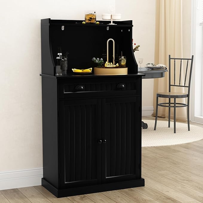 54" Kitchen Microwave Cabinet/Stand with Storage and Drawers, Pantry Storage Cabinet with Hutch & Adjustable Shelves for Kitchen, Dining Room, Living Room, Hallway in Black