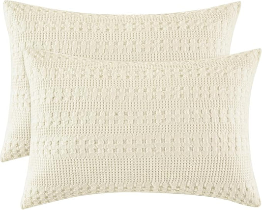 PHF Waffle Weave Pillow Shams King Size, 2 Pack 100% Cotton Pillowcases 20" x 36", No Insert, Soft & Breathable Aesthetic Woven Pillow Case Covers for Bedroom Decor, Canmoli Cream