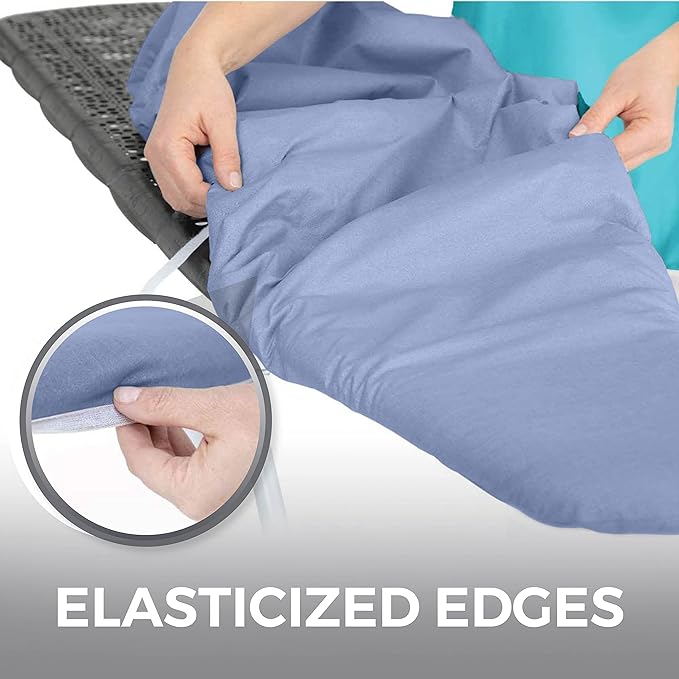 HOME GENIE Ironing Board Cover, Silicone Coating, Full Size Scorch Resistant Padding, Elastic Edge Heavy Duty Iron Pad Covers Standard Boards, Hook and Loop Fastener Strap Extra Thick, Blue 15 x 54