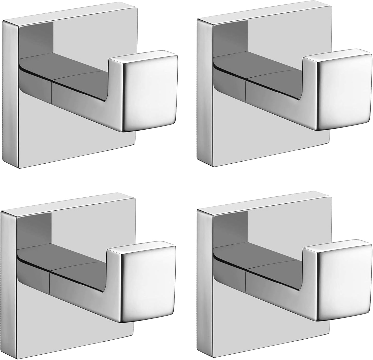 Nolimas Bath Towel Hook SUS 304 Stainless Steel Square Clothes Towel Coat Robe Hook Cabinet Closet Door Sponges Hanger for Bath Kitchen Garage Heavy Duty Wall Mounted, Chrome Polished Finish,4Pack