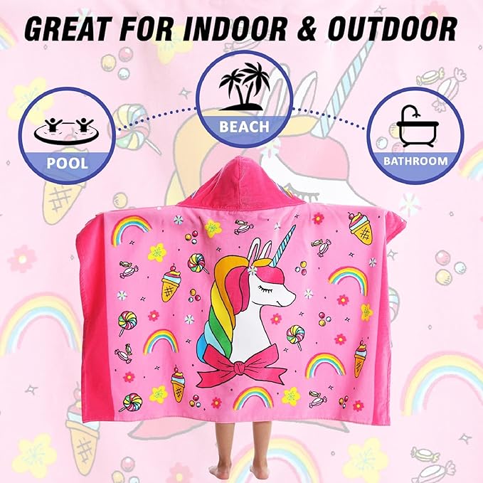 Kids Bath Towels, Kids Towel Girls Boys Hooded Beach,Bathroom,Pool Swim Towels 30 × 50 INCH Large Size Ultra Absorbent Cute Cartoon Animal Full Vitality 100% Cotton Wearable Wrap for Child