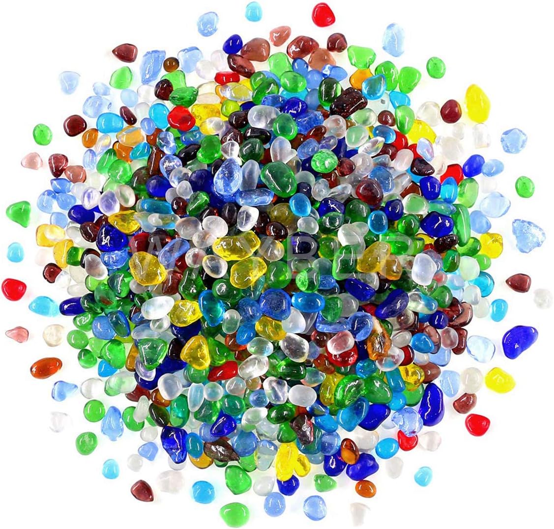 Rainbow Glass Stones, 1Lb/460g Irregular Sea Glass Pebbles Non-Toxic Artificial Crystal Stones for Handmade Artwork/Vase Filler/Terrarium Flowerpot Aquarium Turtle Tank Decoration, Multicolored